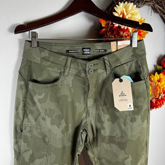 prAna Halle Straight Womens Hiking Pant II Size 6 Reg in Sage Camo Water Repelle - Picture 2 of 10